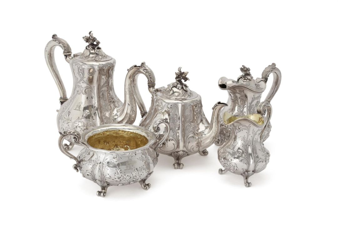Y An early Victorian silver five piece baluster tea and coffee service by John Samuel Hunt - Image 1 of 2