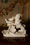 An impressive Italian white marble table salt modelled with a heraldic lion