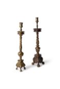 A Continental gilt bronze pricket altar stick