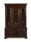 A rare William III oak and polychrome painted press cupboard