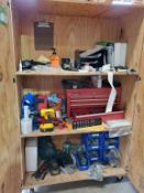 Wood Cabinet with Contents