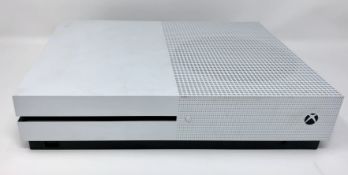 A pre-owned Microsoft Xbox One S Console in White (Model 1681) (Powers on but not tested further,