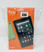 A boxed as new Fire 7 Tablet with Alexa (2019) 32GB in Sage (Box sealed).