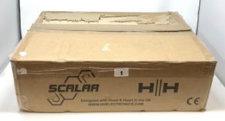 A boxed as new Scalar H&H SR800 2X400W@40OHMS Power Amp (Box opened, cosmetic damage to box).