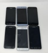 Six assorted pre-owned Samsung smartphones sold for parts; 1x Galaxy S7 SM-G930F, 1x Galaxy J5 PRO