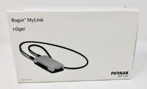 A boxed as new Phonak Roger MyLink 1.1 (02) Receiver in Light Sterling.