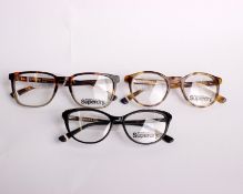 Three pairs of as new Superdry glasses frames with clear glass (RRP £120 each).