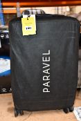 An as new Paravel Aviator international carry on suitcase in derby black.