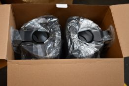 A boxed as new Suzo Happ 2-way pair of speakers in black (SAS-3).