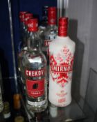 Three Chekov Triple Distilled vodkas (700ml), a Smirnoff Triple Distilled vodka (700ml), a