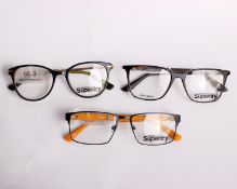 Three pairs of as new Superdry glasses frames with clear glass (RRP £120 each).