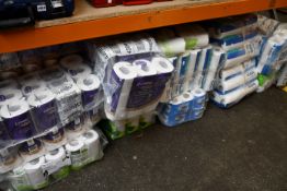 A large quantity of toilet rolls.