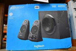 One boxed as new Logitec Z623 computer speakers.