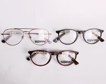 Three pairs of as new Superdry glasses frames with clear glass (RRP £120 each).