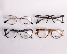 Four pairs of as new Wolf glasses frames with clear glass (RRP £140 each).
