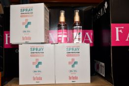 A quantity of FarFasha unscented anti-bacterial sanitiser. Spray formula removing the issue of