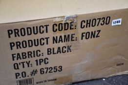 A boxed as new Fonz mesh backed operators chair in black.