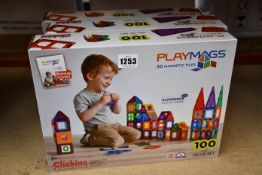 Three boxed as new PlayMags 3D magnetic tile 100 piece value sets.