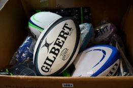 A quantity of assorted as new Gilbert Rugby balls (Approximately 15) and mouth guards (8).