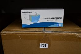 A large quantity (2000) of Green Power daily disposable face masks complying with British standards,