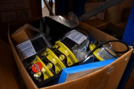 A box of assorted as new and pre-owned cables, small electrical items and accessories.