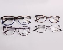 Four pairs of as new Wolf glasses frames with clear glass (RRP £140 each).