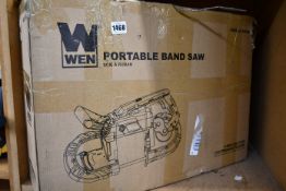 A boxed as new WEN 5 inch variable speed handheld portable band saw (94396).