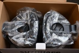 A boxed as new Suzo Happ 2-way pair of speakers in black (SAS-3).