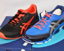Two pairs of as new Asics footwear; Gel-Court Speed (UK 6) and Gel-Blade 6 (UK 9.5).