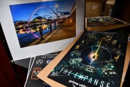 Three prints of nightlife/scenery, all signed and two promo posters, one signed.