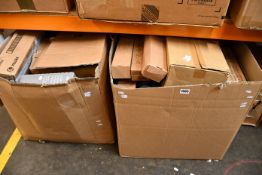 A quantity of assorted printer ink/toner cartridges and printer parts.