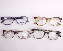 Four pairs of as new Wolf glasses frames with clear glass (RRP £140 each).
