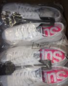 Six pairs of ladies' as new Superdry Low Pro sneakers in white (UK 5, 6 and 7).