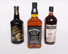 Three Jack Daniel's Old No.7 whiskey (4 x 1ltr), Dead Mans Fingers spiced rum (700ml), Black Magic