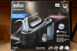 A boxed as new Braun Care Style 3 steam generator iron (IS3046/1).