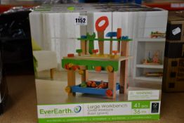 Four boxed as new Everearth large wooden works bench and tool play set.
