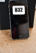 A used iPhone 5S A1457 in Silver. Activation locked. Sold for spare or repair. IMEI number