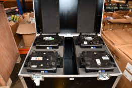 Four pre-owned American DJ Vizi Beams together with and ADJ touring case.