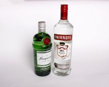 Three Tanqueray dry gin (3 x 700ml) and two Smirnoff No 21 Original vodkas (2 x 1ltr) (Over 18s