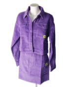 Two Lazy Oaf Oaf Lab cropped jackets (XL) and two Oaf Lab skirts (16), all in Purple Plush Cord.