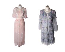 One Frock & Frill Ginger Ruffled Tie-Neck Embellished Midi Dress in skyway blue (12) and one Frock &