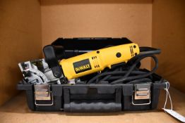 A pre-owned Dewalt biscuit jointer and carry case (DW682).