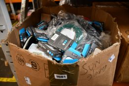 A box of assorted as new and pre-owned cables, small electrical items and accessories.