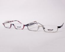 Two pairs of as new Wolf glasses frames with clear glass (RRP £100 and £140).