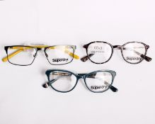 Three pairs of as new Superdry glasses frames with clear glass (RRP £120 each).