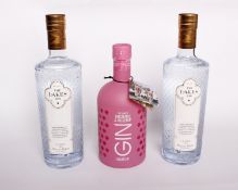 Two The Lakes classic gin (700ml), The Lakes Rhubarb & Rosehip gin Liqueur (700ml) (Over 18s only).