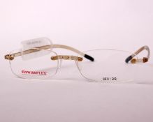 A pair of as new SwissFlex glasses frames with clear glass (RRP £200).