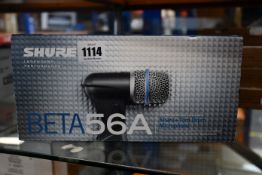 One boxed as new Shure BETA56A supercardioid/dynamic snare and tom drum microphone.
