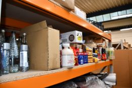 A large quantity miscellaneous food, drink and related items.