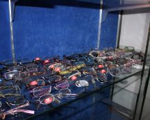 Forty-five pairs of assorted child's/adults as new glasses frames with clear glass to include